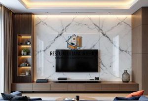 Backdrop tv apartemen Panel Marmer Hpl Murah Mewah