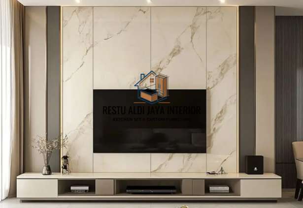 Backdrop tv apartemen Panel Marmer Hpl Murah Mewah